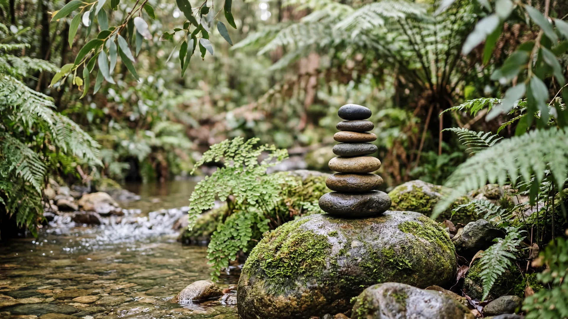 Zen stones by a river